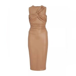 Express Body Contour Faux Leather Twist Front Midi Dress w/ Built-In Shapewear S